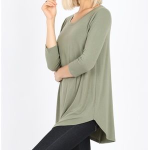 3/4 Sleeve Round Neck & Round Hem Top